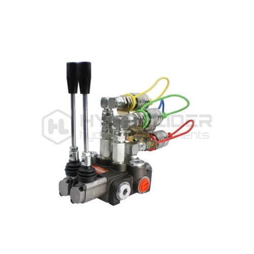 Hydraulický rozdeľovač 2 sekciový 40L/min so sadou rýchlosuviek so zásuvkou na euro