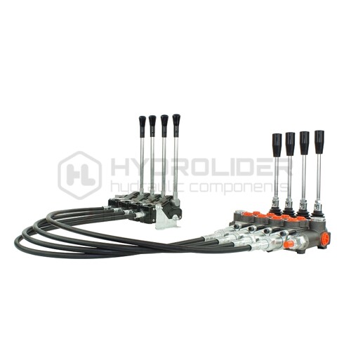 Hydraulický rozdeľovač 4 sekciový 40L s pákou a lankom 2m