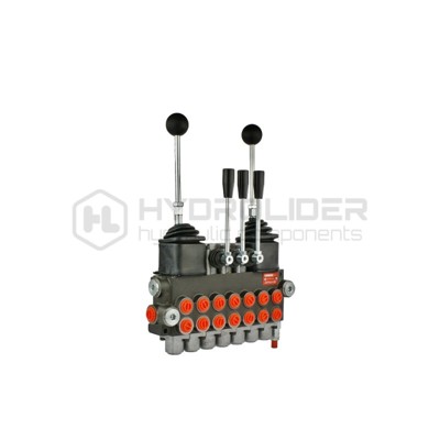 Hydraulický rozdeľovač 7 sekciévý 40L/min ovládaný dvoma joystickmi a tromi pákami